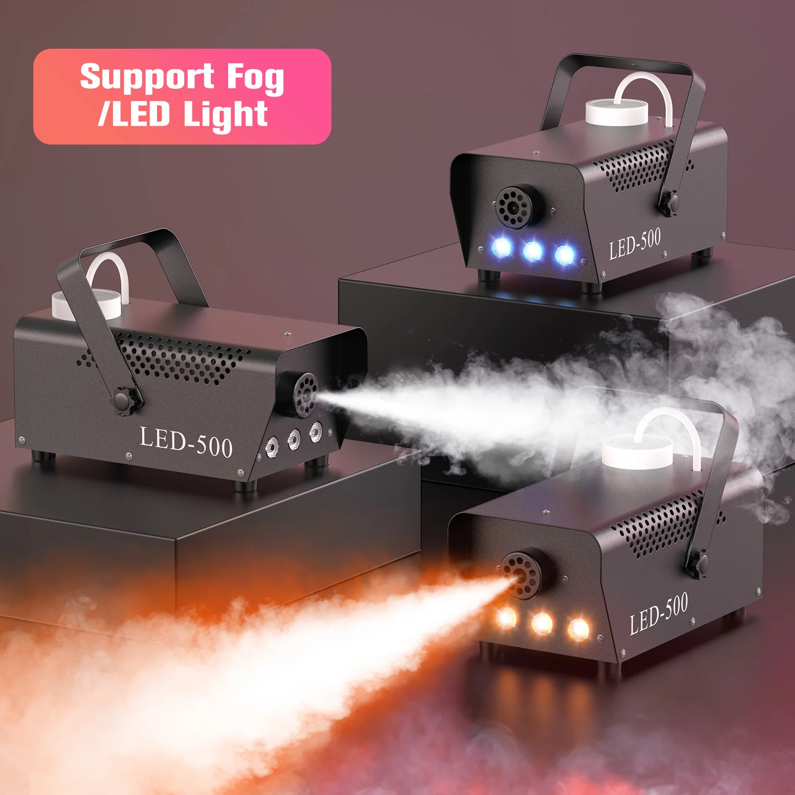 Gwong 500W RGB LED Colorful Smoke Machine LED Remote Fogger Ejector for Disco DJ Show Wedding Party Stage Light Effects Fog Machine