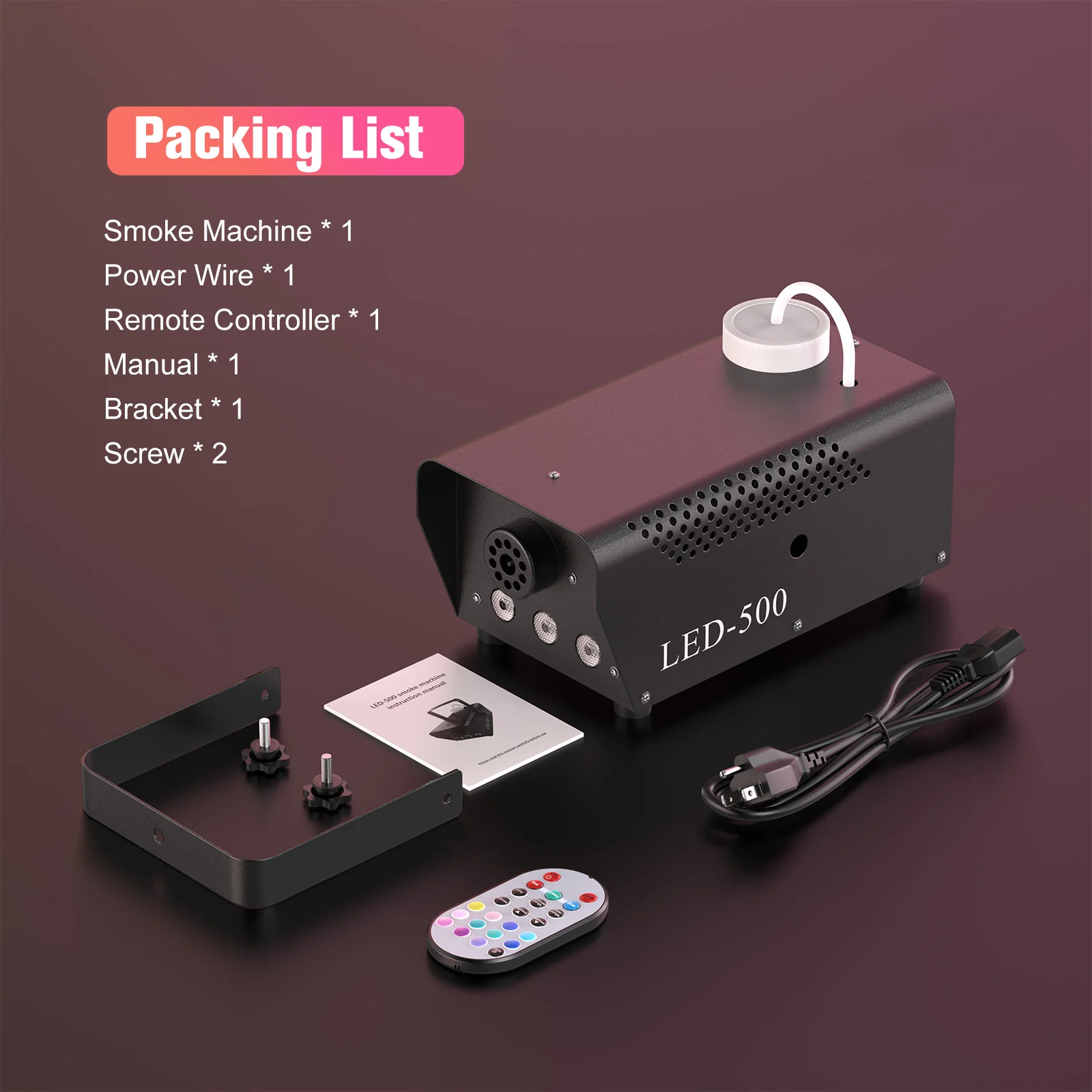 Gwong 500W RGB LED Colorful Smoke Machine LED Remote Fogger Ejector for Disco DJ Show Wedding Party Stage Light Effects Fog Machine
