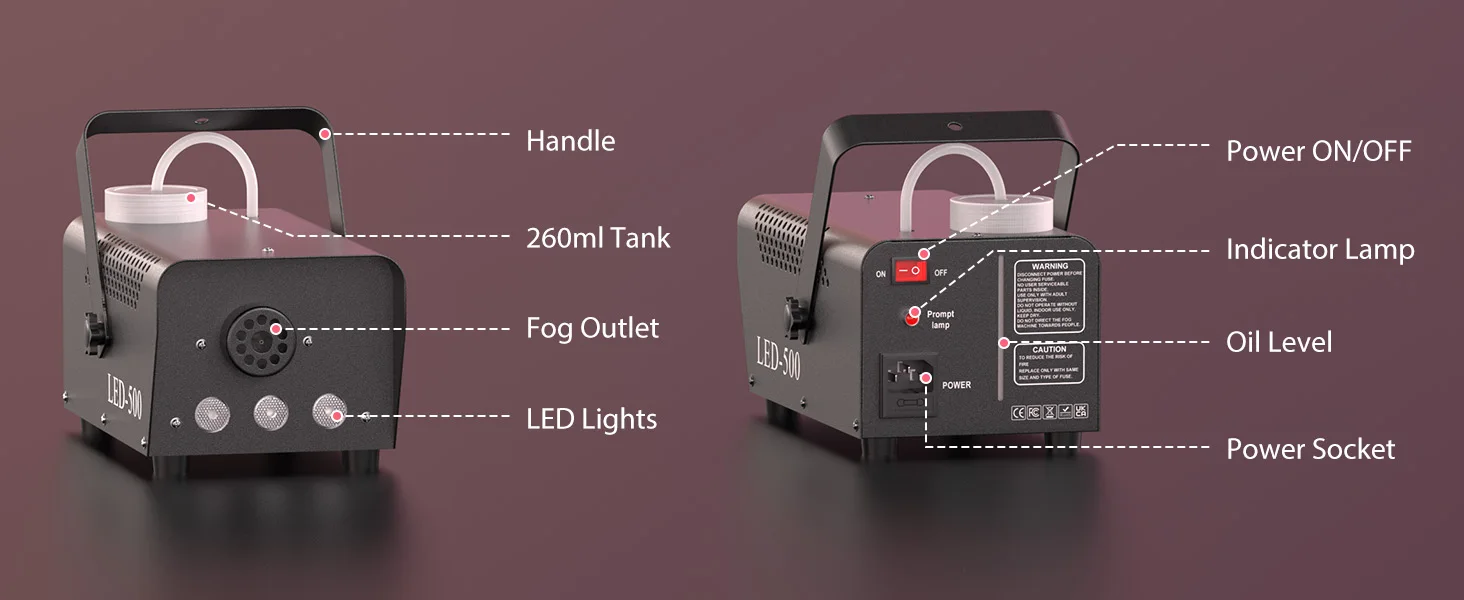 Gwong 500W RGB LED Colorful Smoke Machine LED Remote Fogger Ejector for Disco DJ Show Wedding Party Stage Light Effects Fog Machine