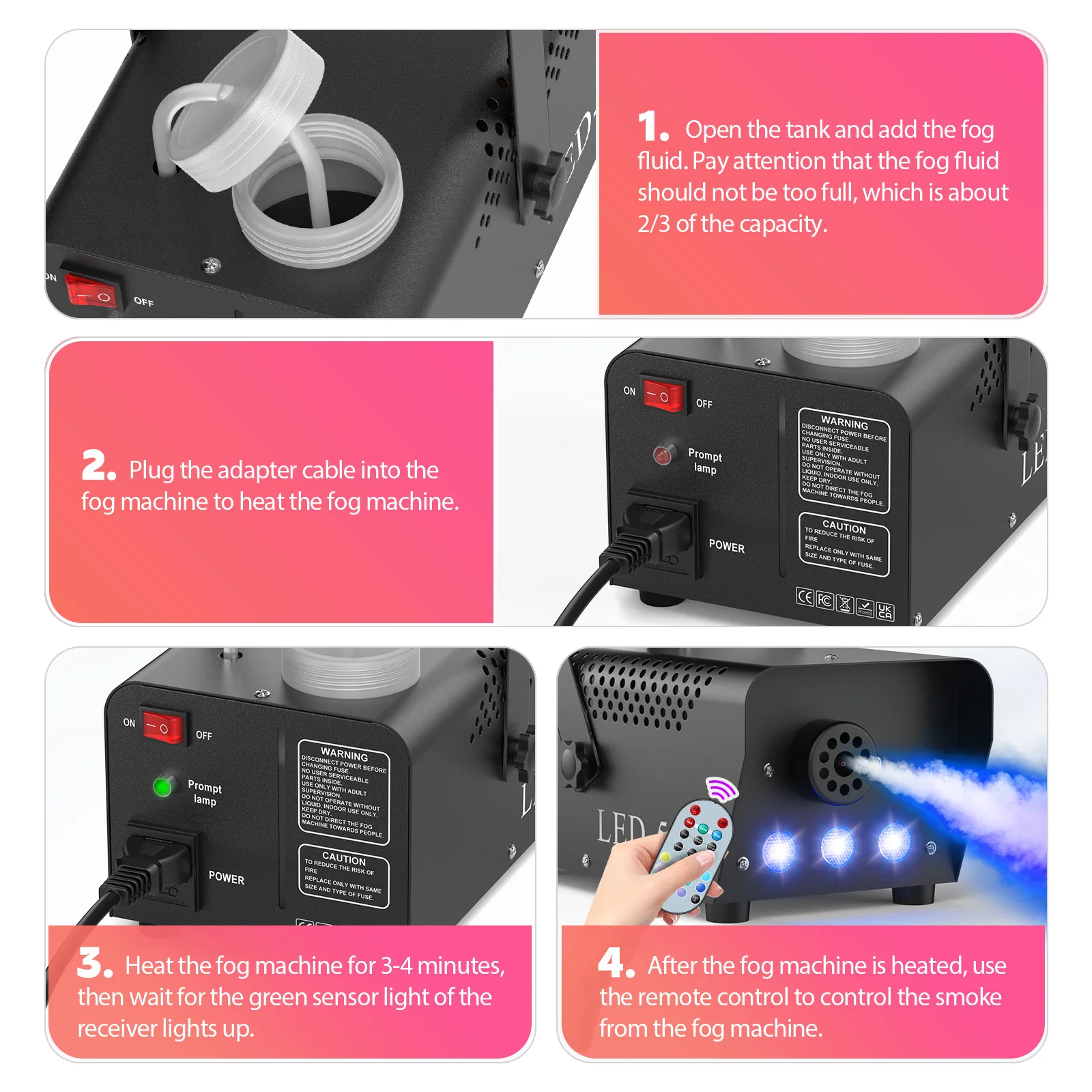 Gwong 500W RGB LED Colorful Smoke Machine LED Remote Fogger Ejector for Disco DJ Show Wedding Party Stage Light Effects Fog Machine