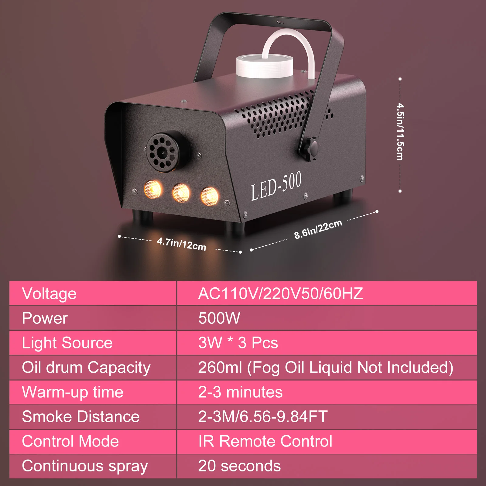 Gwong 500W RGB LED Colorful Smoke Machine LED Remote Fogger Ejector for Disco DJ Show Wedding Party Stage Light Effects Fog Machine