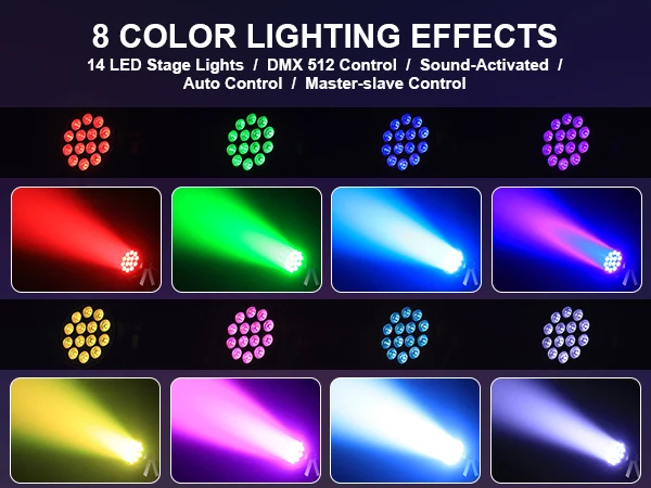 U'King 2PCS 180W RGBW Par Light DMX512 Stage Light 4/8CH 14x15W RGBW LED Par Light Colorful Effect Lighting for DJ Disco Party