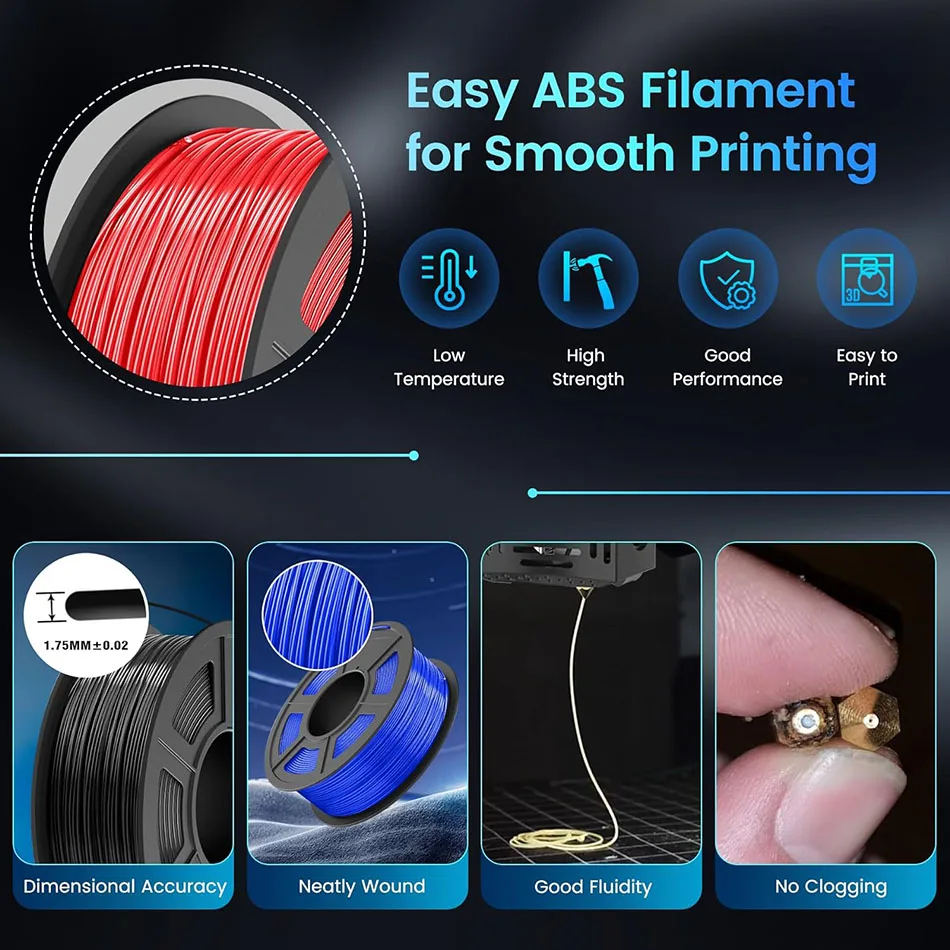 JAYO ASA / ABS / Easy ABS Filament 1.75mm 1KG 3D Filament Low Printing Temperature ABS 3D Printer Filament Excellent Resistance