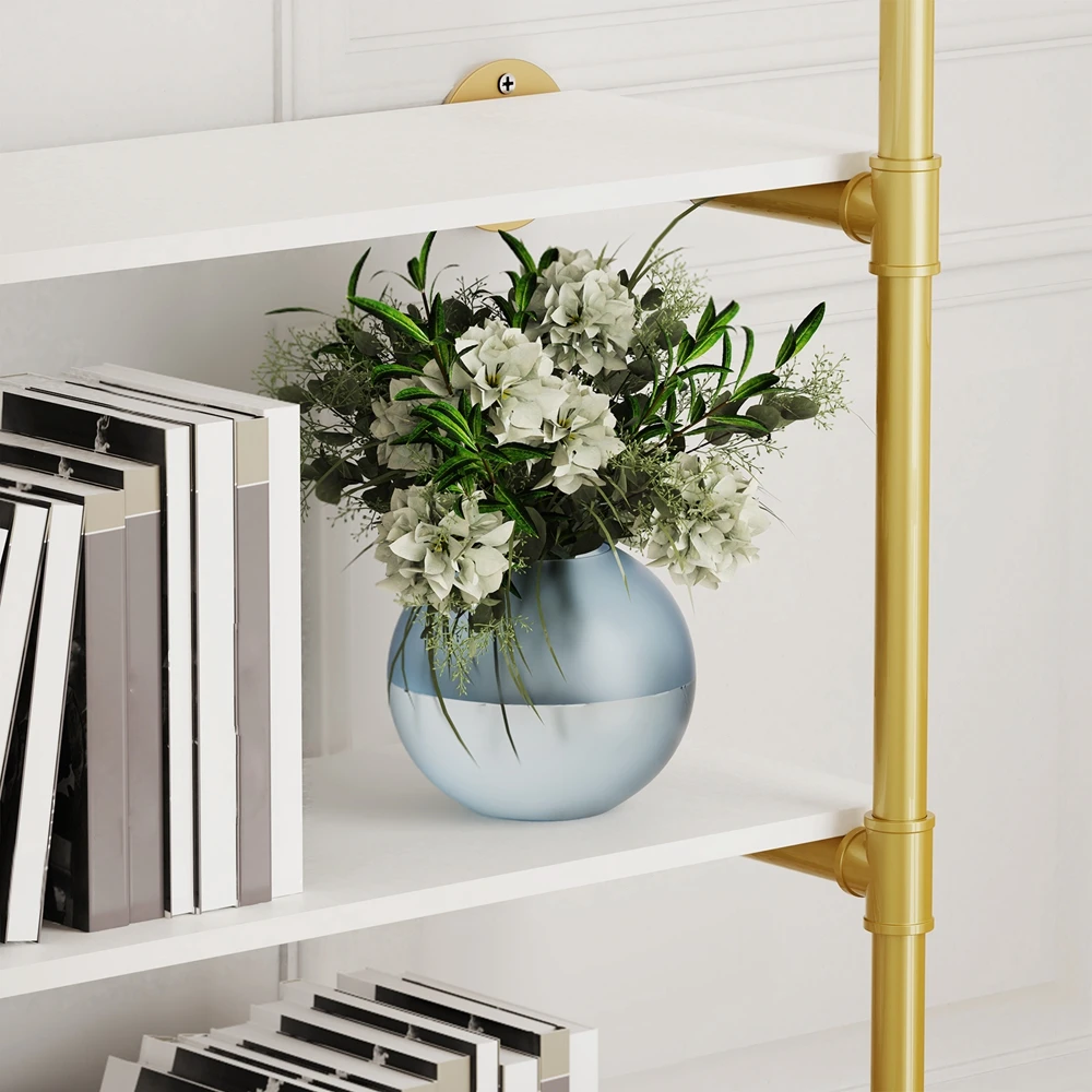 Wall Mounted Clothes Rack Industrial Pipe Gold Garment Rack with 3 Tier Shelves
