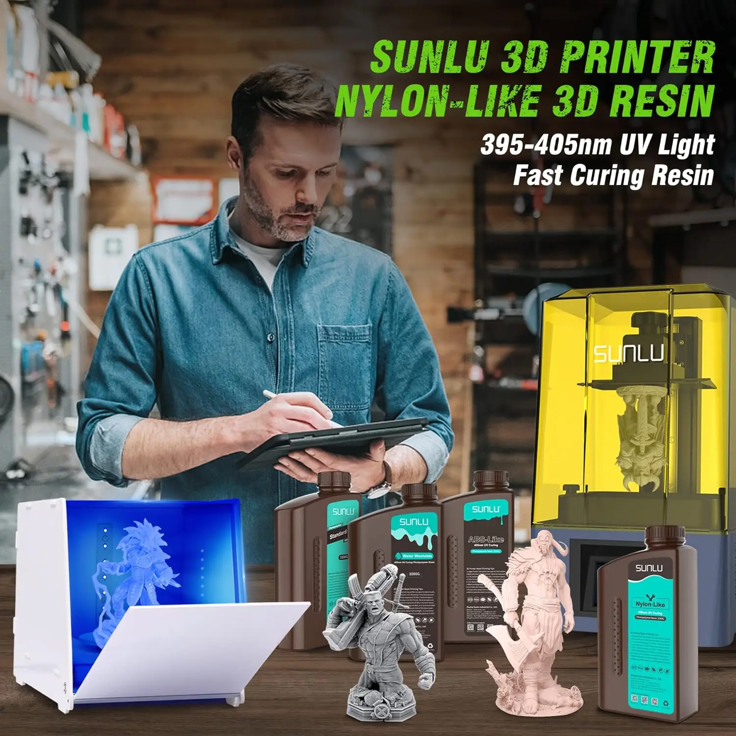 SUNLU 1KG Nylon-Like/Toughness 3D Resin 1000G/Bottle 405nm Rapid UV-Curing Photopolymer Resin for 4K/8K LCD/DLP/SLA 3D Printer