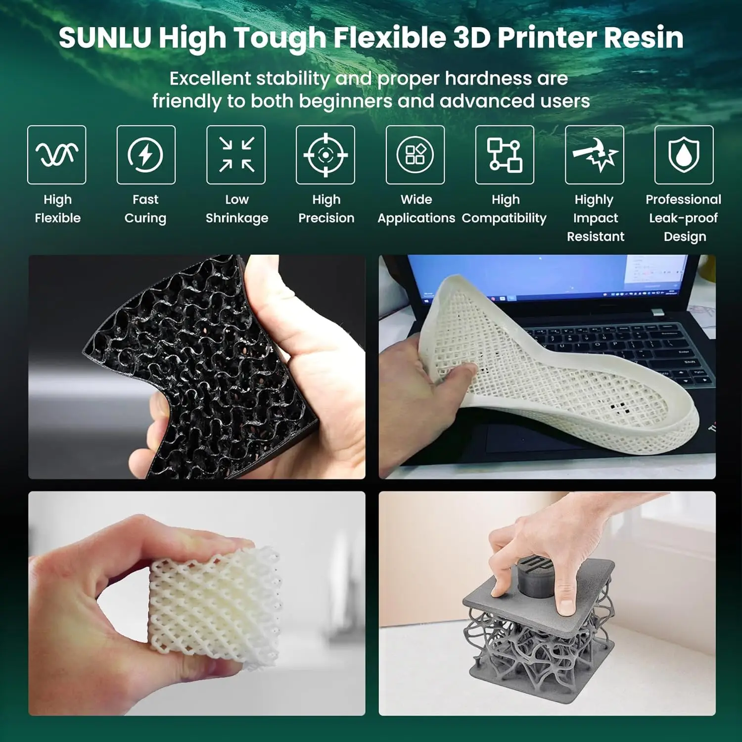 SUNLU 1KG Nylon-Like/Toughness 3D Resin 1000G/Bottle 405nm Rapid UV-Curing Photopolymer Resin for 4K/8K LCD/DLP/SLA 3D Printer