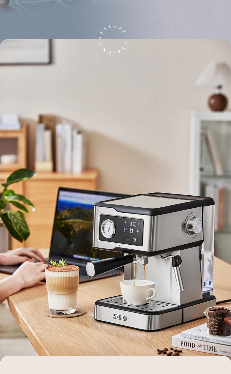 Cafelffe Espresso Coffee Machines Stainless Steel with Milk Frother Steam Wand Semi-Automatic Cappuccino Maker 20Bar Cafetera
