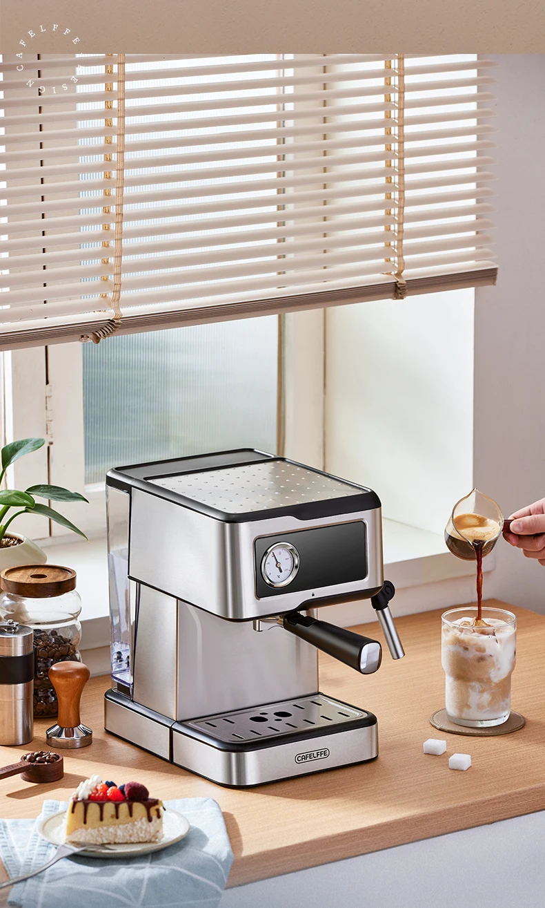 Cafelffe Espresso Coffee Machines Stainless Steel with Milk Frother Steam Wand Semi-Automatic Cappuccino Maker 20Bar Cafetera