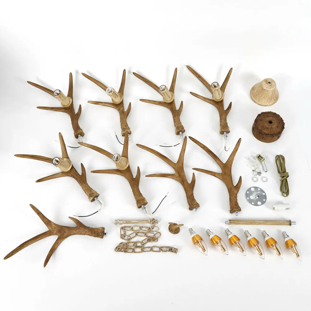 Vintage Chandelier Resin Deer Horn Antler Ceiling Light Pendant Lamp For Restaurant Bedroom Living Room Home Decor