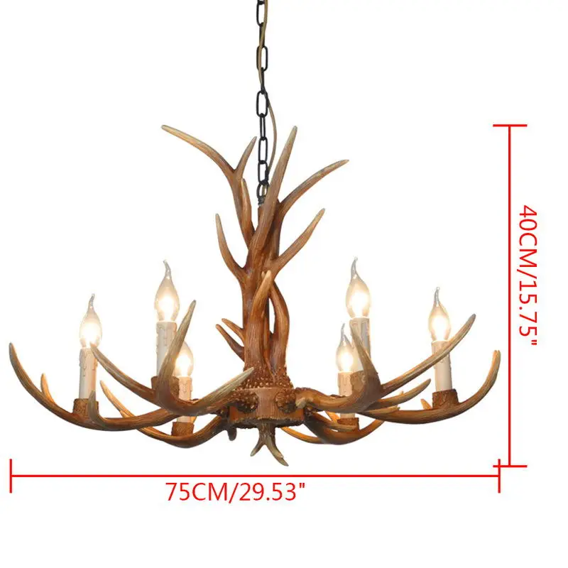 Vintage Chandelier Resin Deer Horn Antler Ceiling Light Pendant Lamp For Restaurant Bedroom Living Room Home Decor