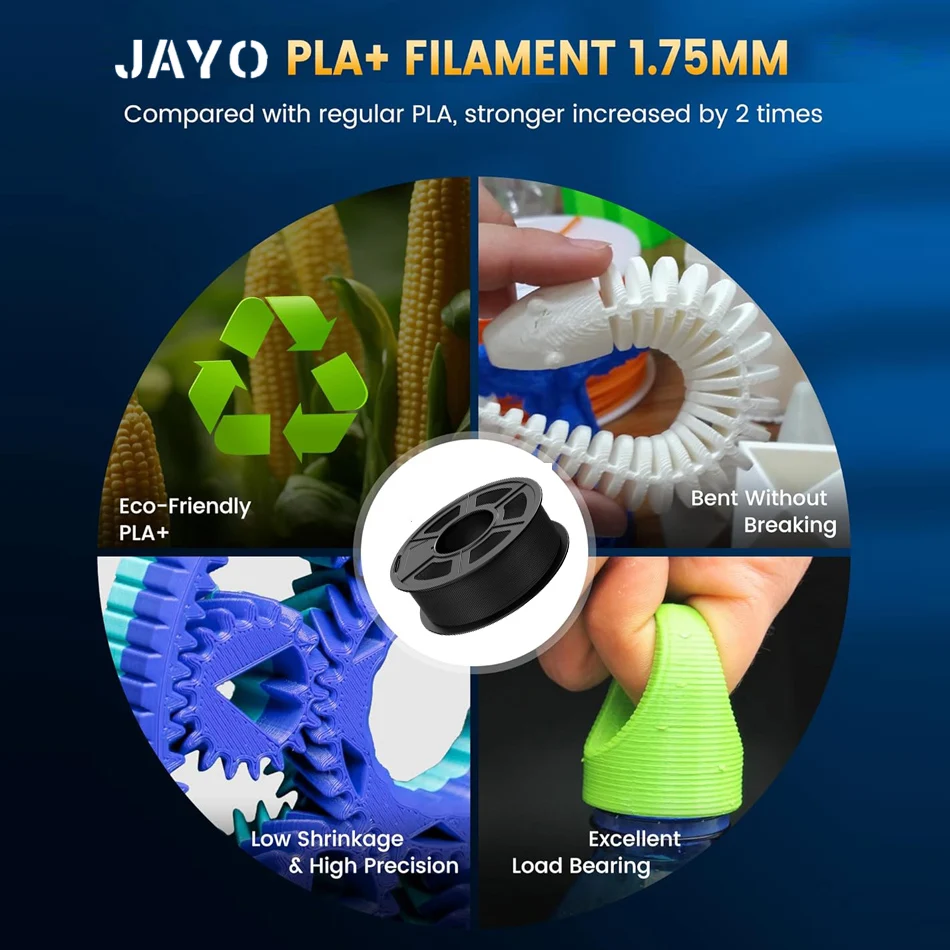 JAYO Updgrade 2.0 PLA+ 3D Filament 1.75mm PLA Plus 3D Printer Filament Neatly Wound 3D Filament PLA For FDM 3D Printer 5 Rolls