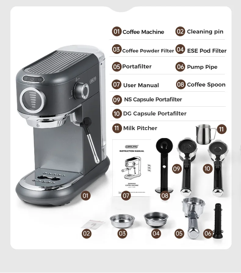 Cafelffe 4-in-1 Coffee Maker Hot/Cold Dolce Gusto&Nespresso Capsule ESE Pod Ground Cappuccino Espresso Machine Cafetera 19 Bar