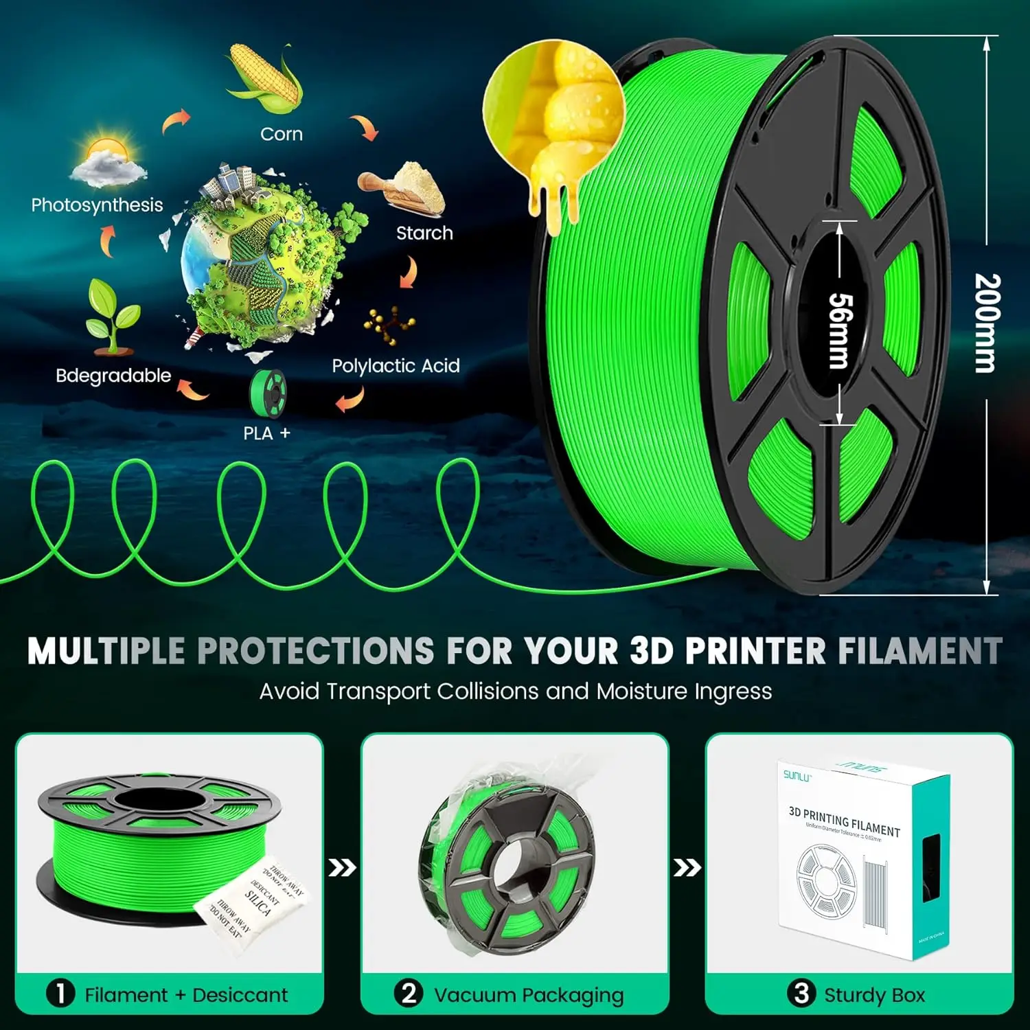 SUNLU 5KG Pla Plus 3D Filament PLA+ 1.75mm Neatly Wound Good Toughness Colorful Printer Filaments for FDM 3D Printing Materials