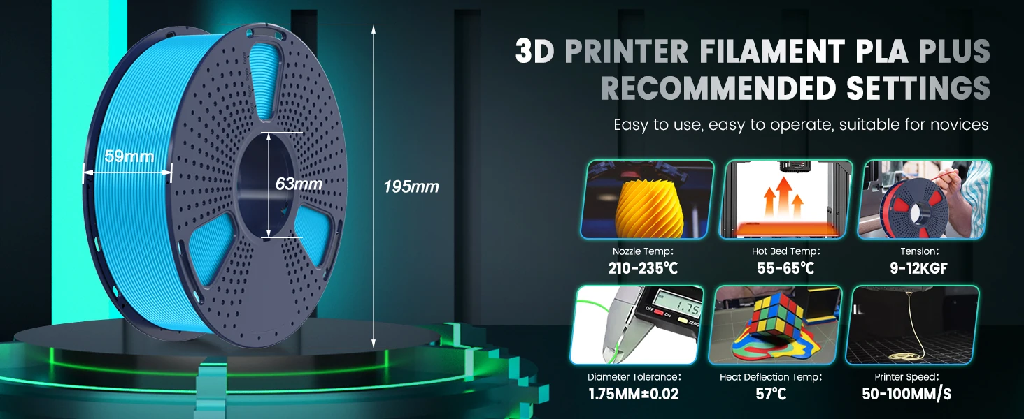 SUNLU 5KG Pla Plus 3D Filament PLA+ 1.75mm Neatly Wound Good Toughness Colorful Printer Filaments for FDM 3D Printing Materials