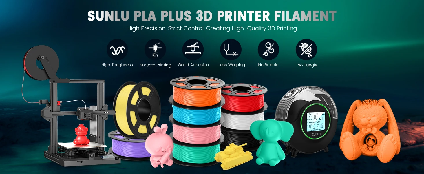 SUNLU 5KG Pla Plus 3D Filament PLA+ 1.75mm Neatly Wound Good Toughness Colorful Printer Filaments for FDM 3D Printing Materials