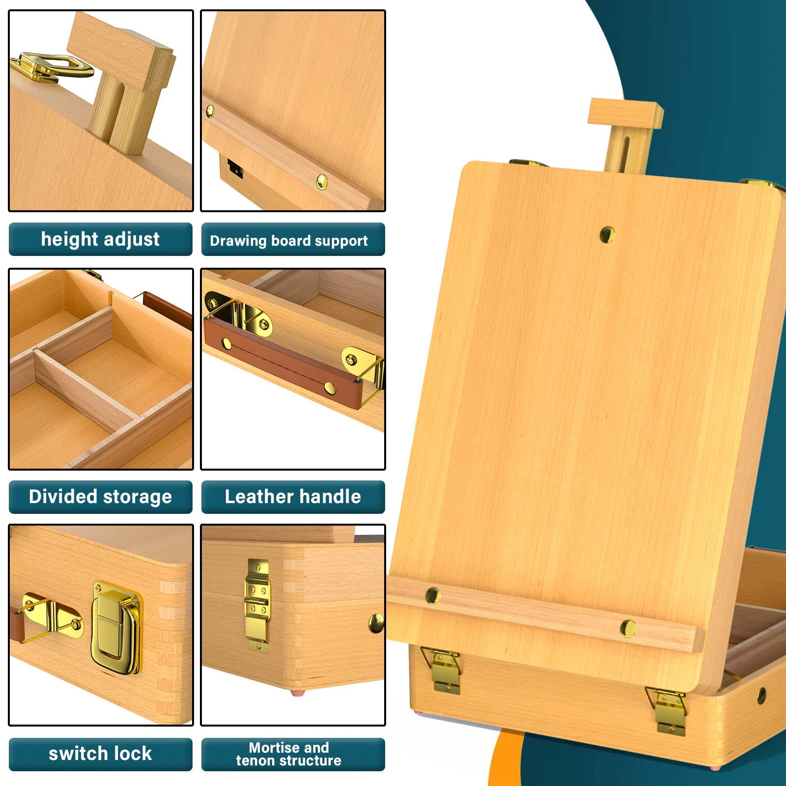 Wooden Table Easel Box,Portable Folding Artist Drawing & Sketching Board for Adults, Beginners, Artists Painting