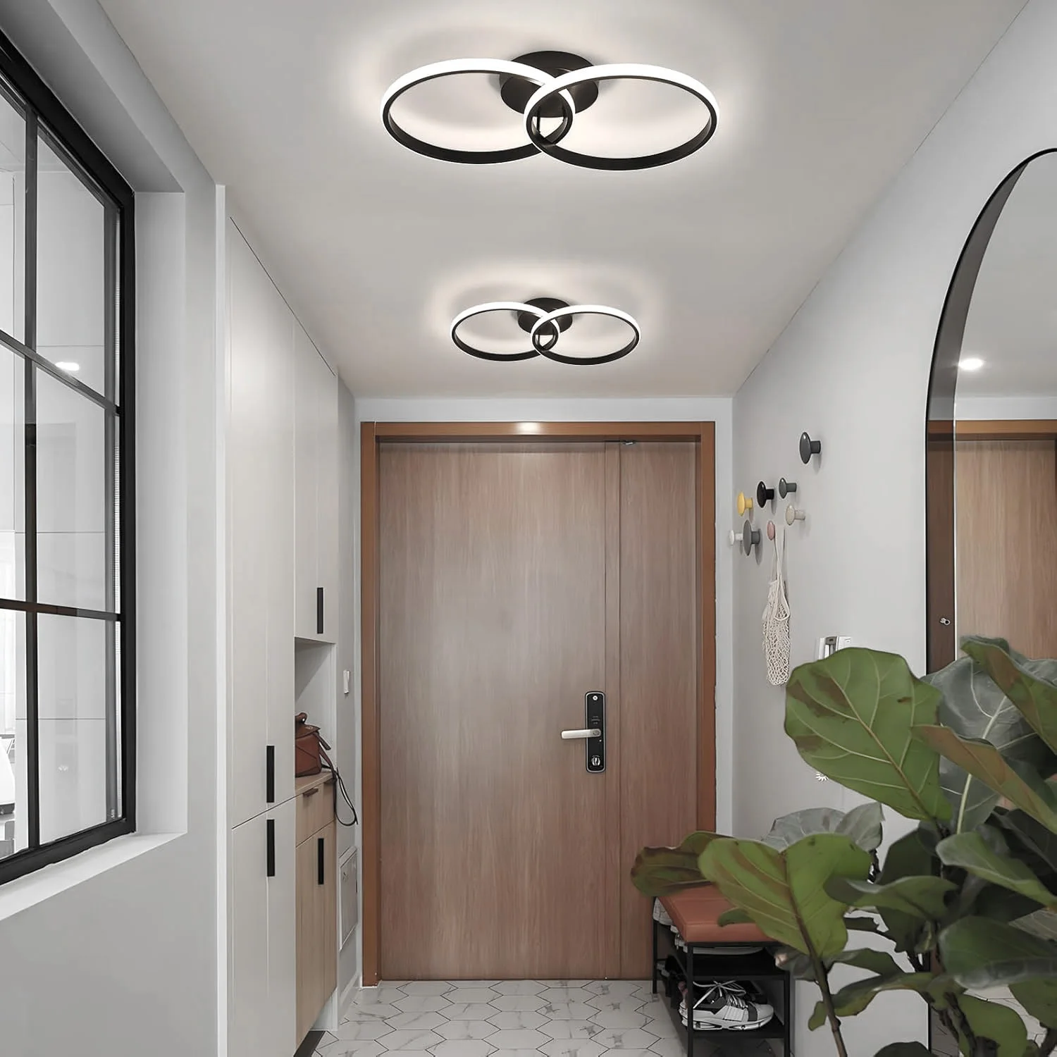 Ceiling Light Modern LED Black Double Ring Ceiling Lamp Natrual Light 4000K Lighting Fixtures for Bedroom Kitchen Living Room St