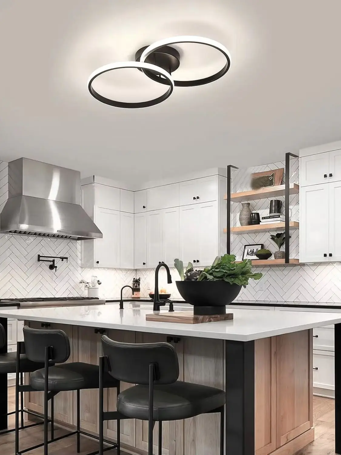 Ceiling Light Modern LED Black Double Ring Ceiling Lamp Natrual Light 4000K Lighting Fixtures for Bedroom Kitchen Living Room St