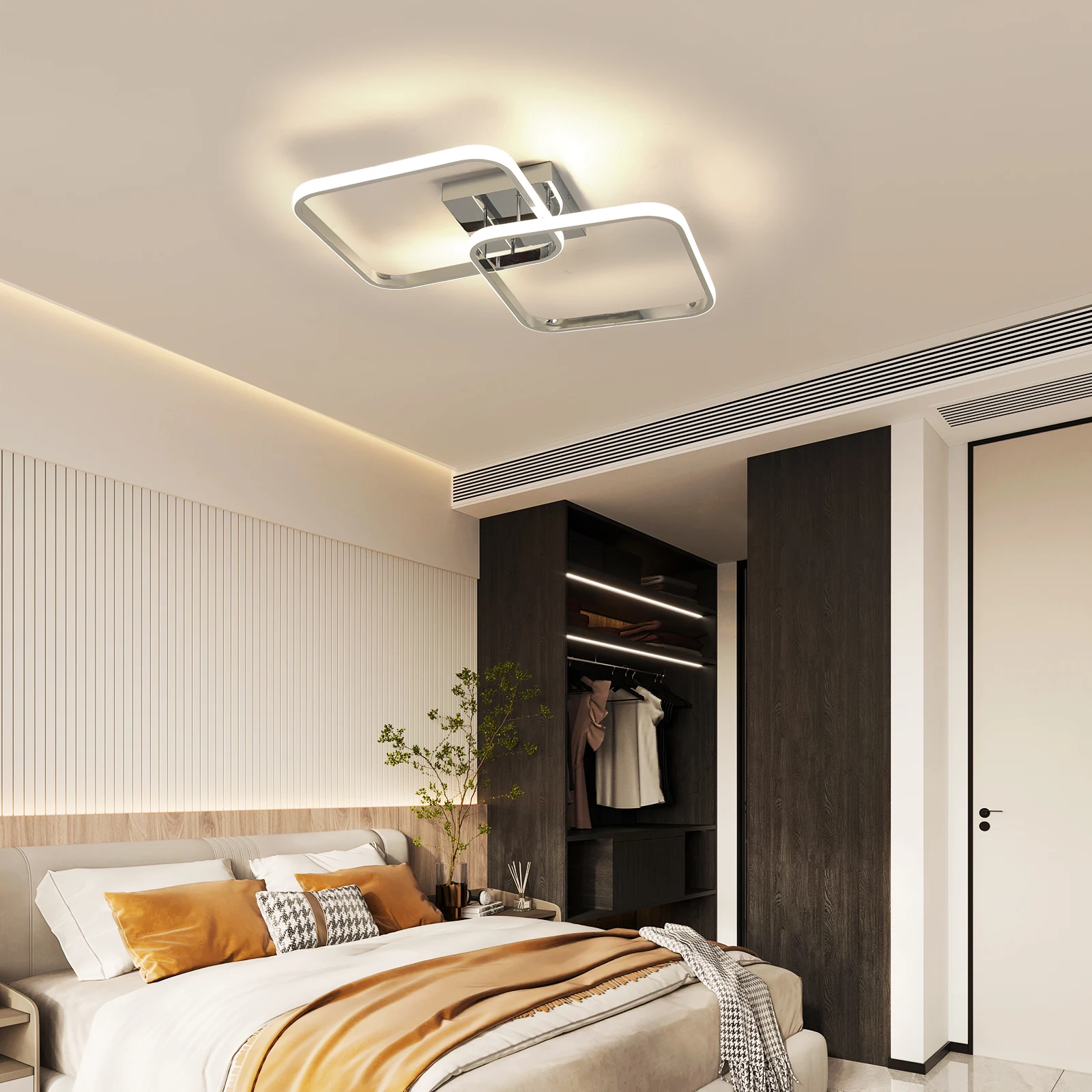 Ceiling Light Modern LED Black Double Ring Ceiling Lamp Natrual Light 4000K Lighting Fixtures for Bedroom Kitchen Living Room St