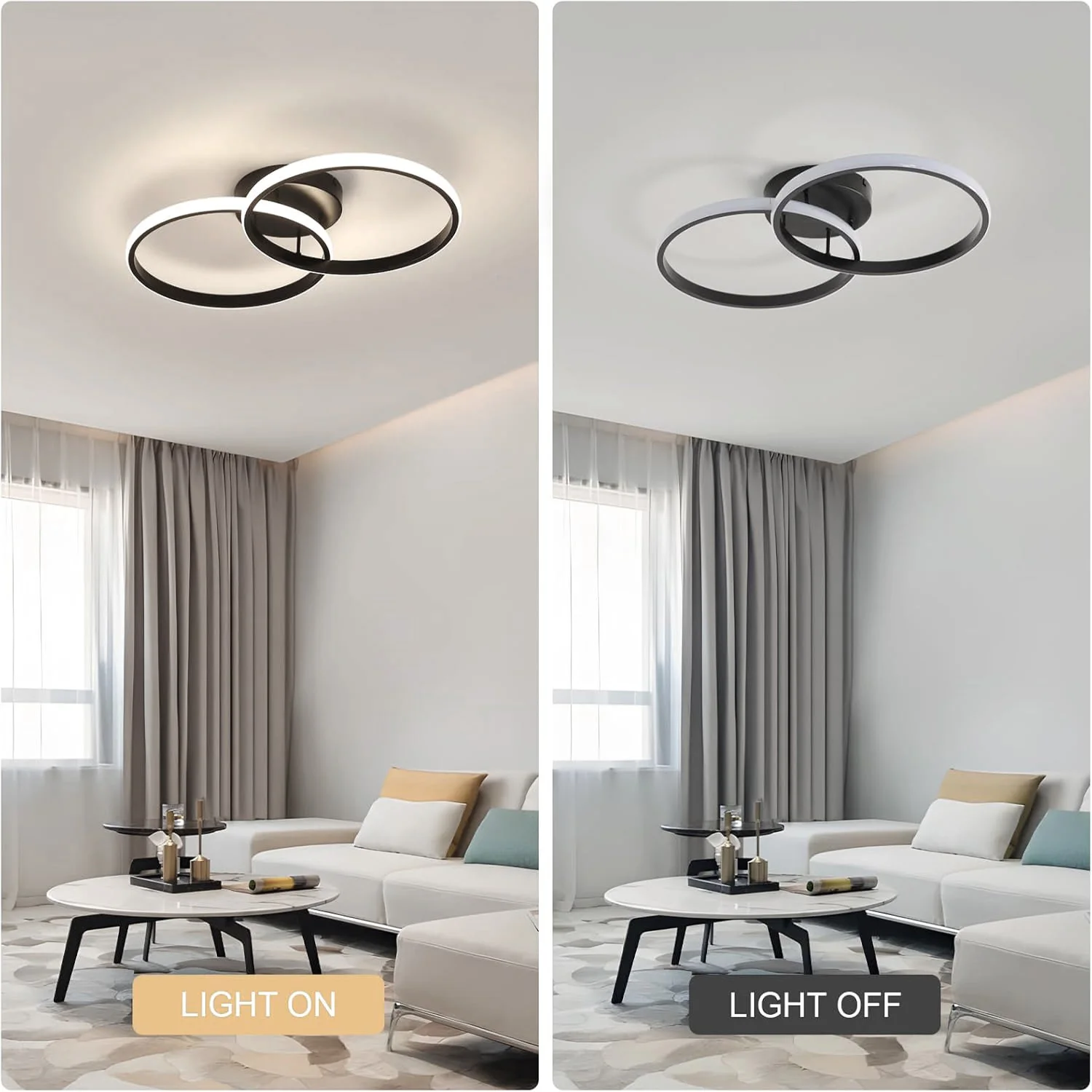 Ceiling Light Modern LED Black Double Ring Ceiling Lamp Natrual Light 4000K Lighting Fixtures for Bedroom Kitchen Living Room St