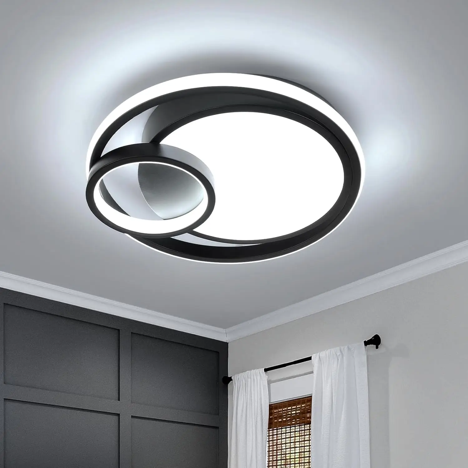 Ceiling Light Modern LED Black Double Ring Ceiling Lamp Natrual Light 4000K Lighting Fixtures for Bedroom Kitchen Living Room St