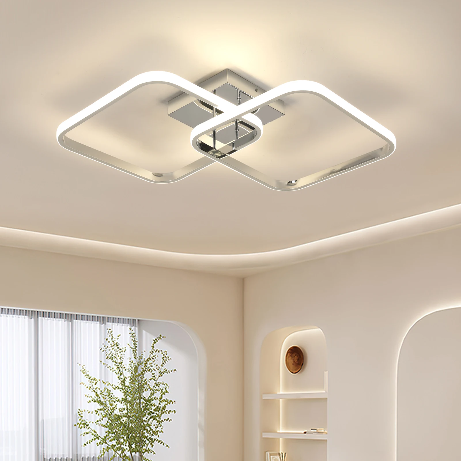 Ceiling Light Modern LED Black Double Ring Ceiling Lamp Natrual Light 4000K Lighting Fixtures for Bedroom Kitchen Living Room St