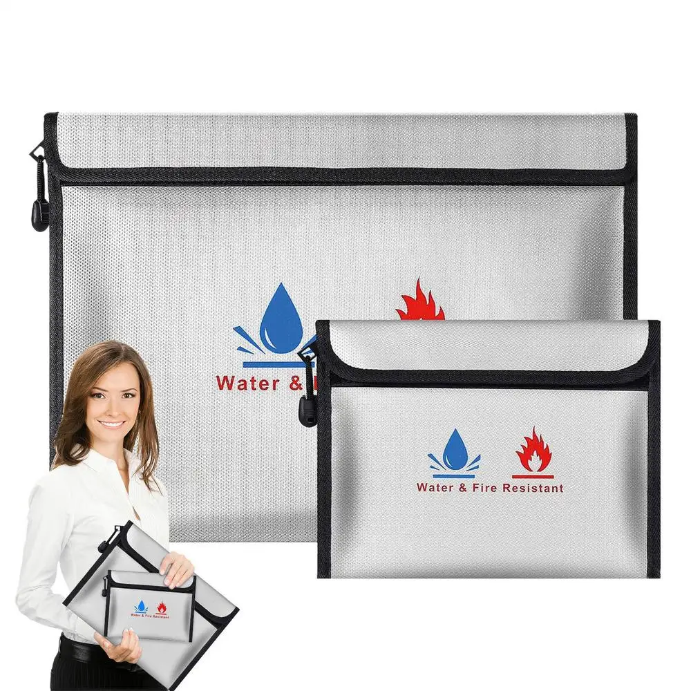 Fireproof Document Bag Waterproof Document Holder With Zipper Cash Holder 2X Envelope Containers For Documents And Valuables
