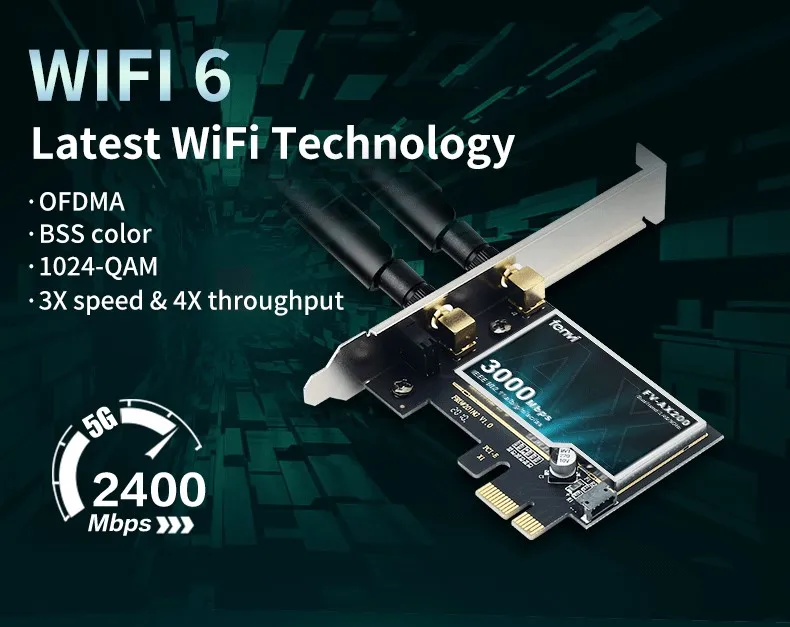 2974Mbps WiFi6 AX200 PCIE WiFi Card Adapter Bluetooth5.2 Dual Band 2.4G/5Ghz 802.11AX Wireless Adapter For Pc Desktop Windows 10