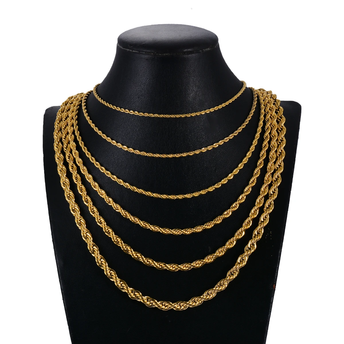 1 Piece Gold Color Width 2mm/2.5mm/3mm/4mm/5mm/6mm Rope Chain Necklace/Bracelet For Men Women Stainless Steel Chain Necklace