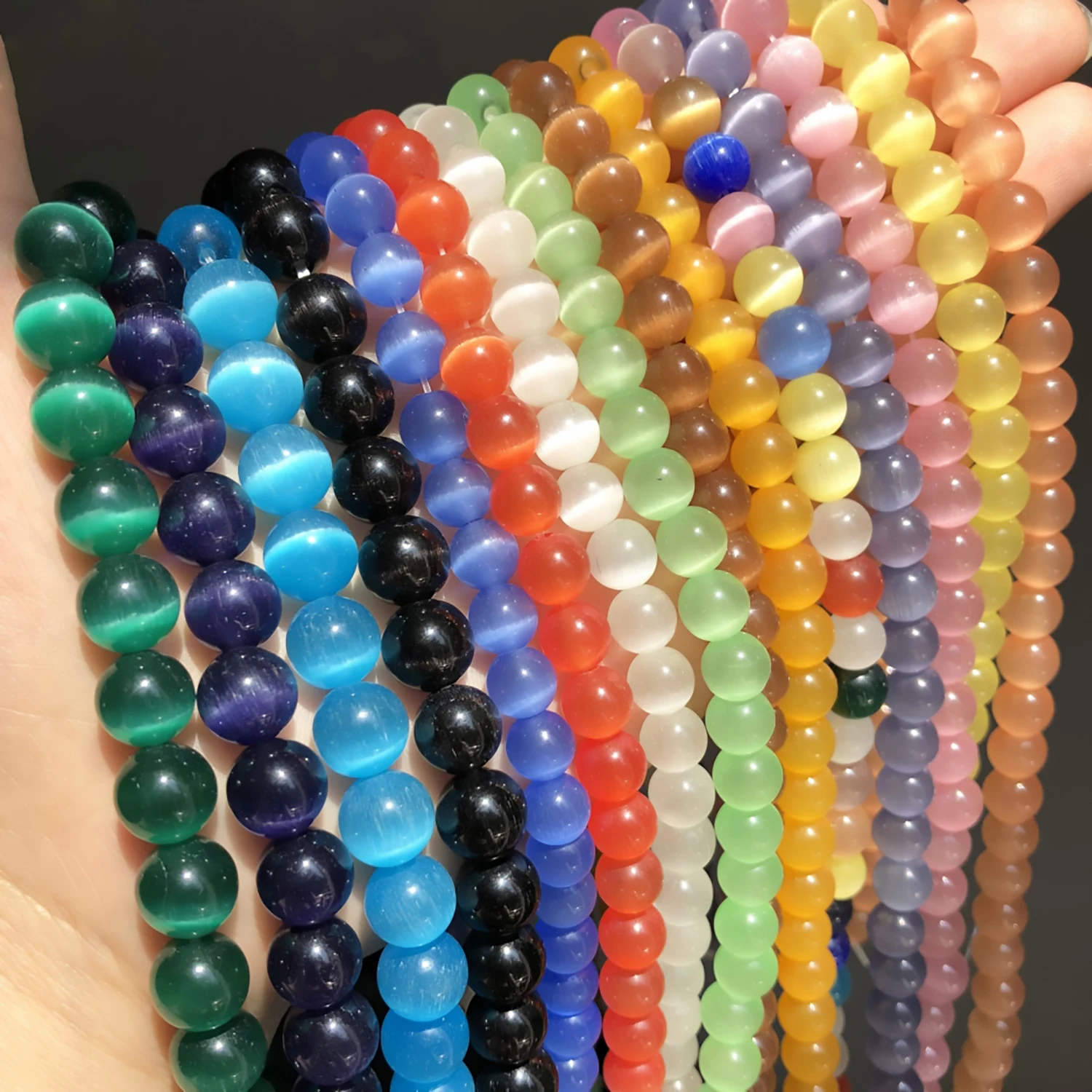 Natural Stone Pink White Moonstone Cat Eye Beads For Jewelry Making Smooth Loose Spacer Beads Opal Diy Charm Bracelets Necklace