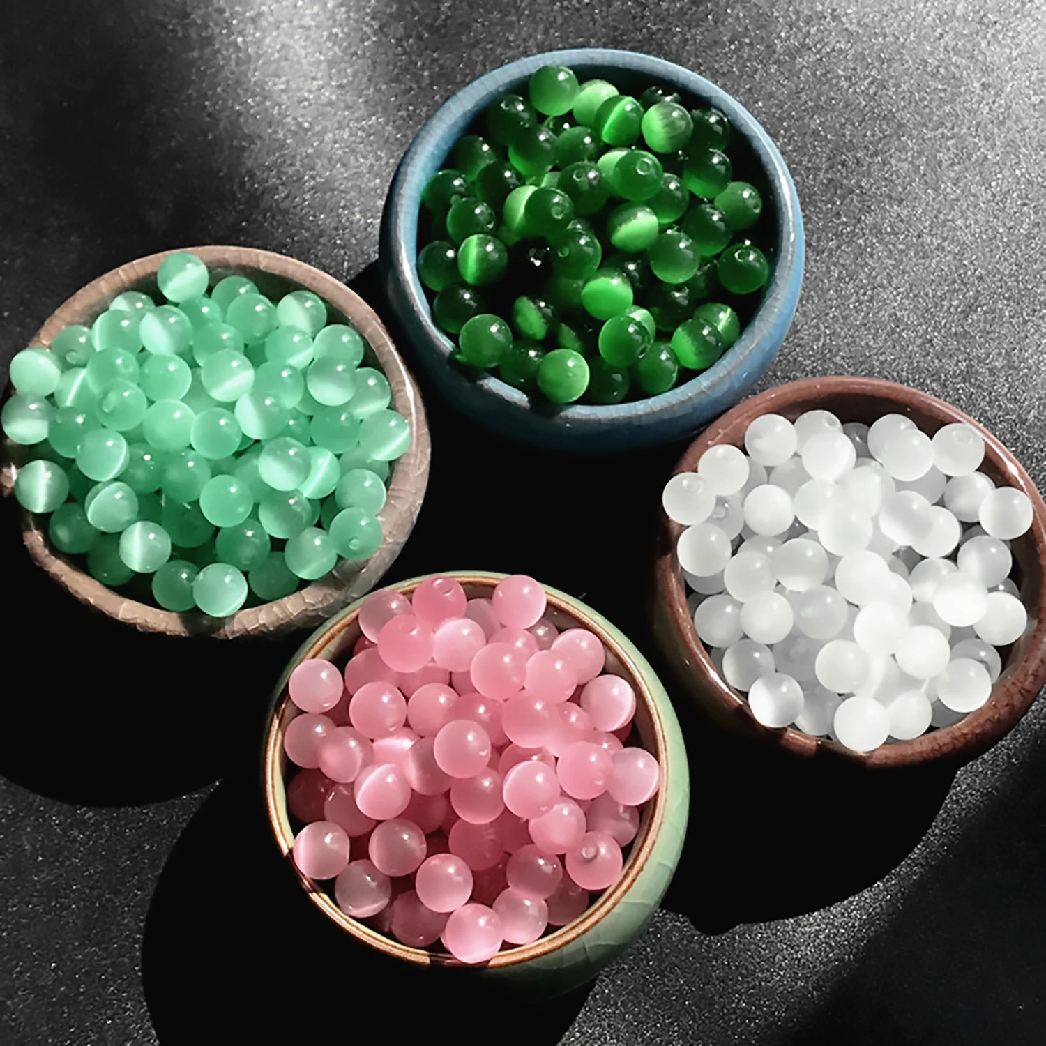 Natural Stone Pink White Moonstone Cat Eye Beads For Jewelry Making Smooth Loose Spacer Beads Opal Diy Charm Bracelets Necklace