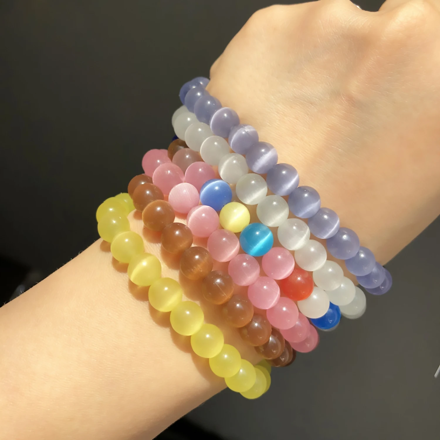 Natural Stone Pink White Moonstone Cat Eye Beads For Jewelry Making Smooth Loose Spacer Beads Opal Diy Charm Bracelets Necklace