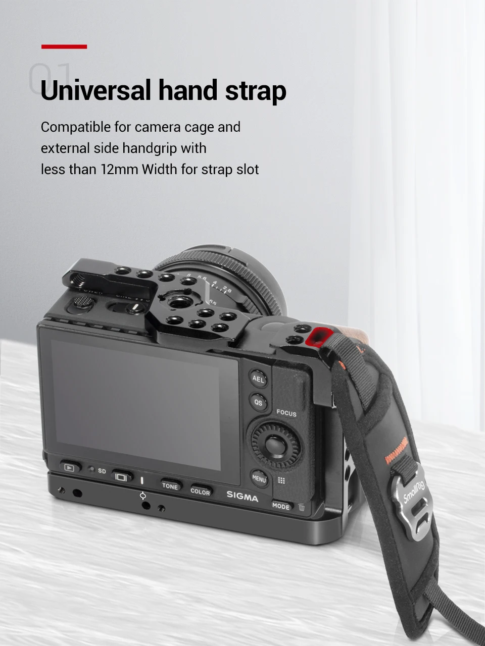 SmallRig Universal Hand Strap For DSLR Camera Cage Side Handgrip With Strap Slot Case Adjustable Secure Grip Support Rig -2456