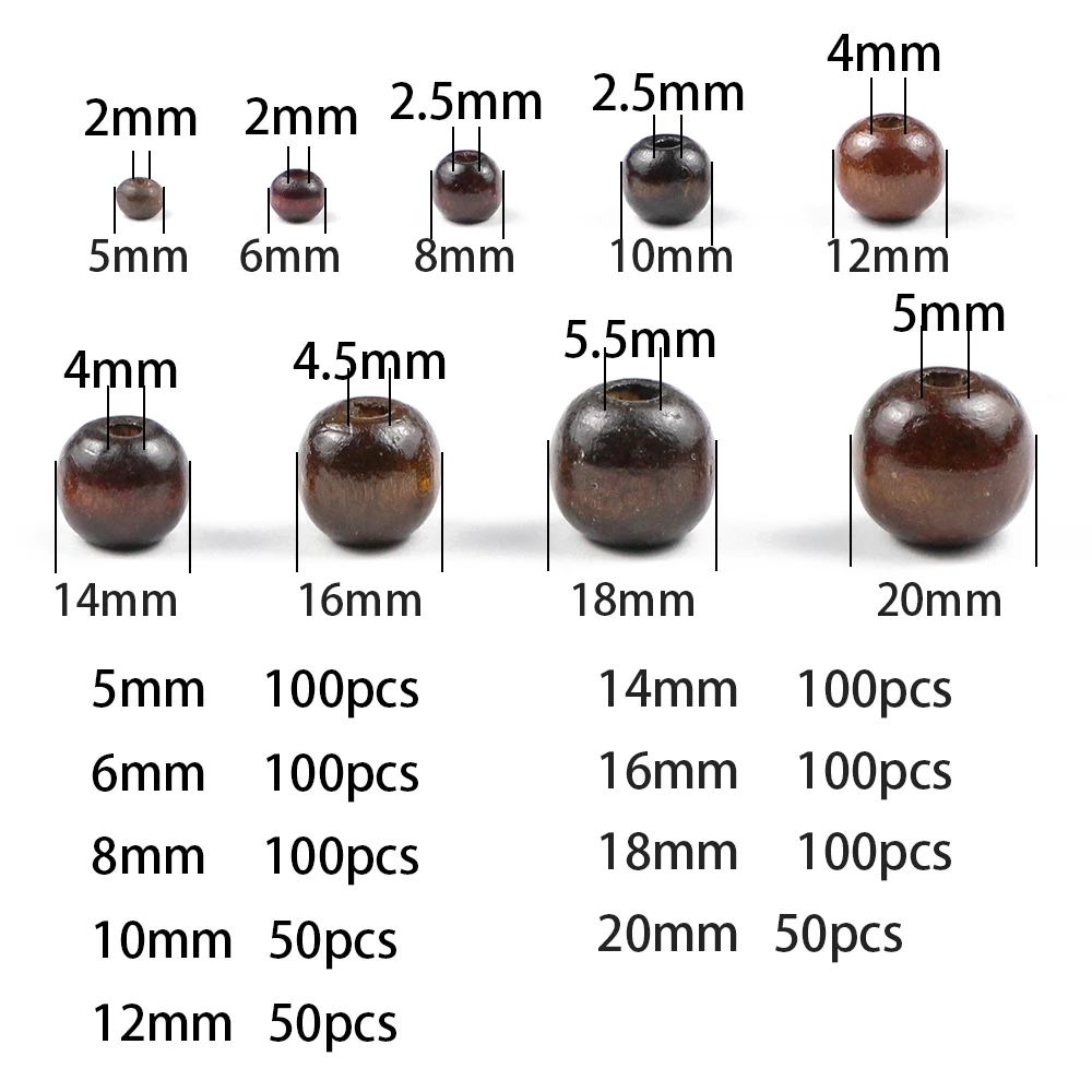 10~500pcs Brown Natural Wooden Beads 5/6/8/10/12MM Eco-Friendly wood Round Loose beads for Jewelry makeing bracelet DIY
