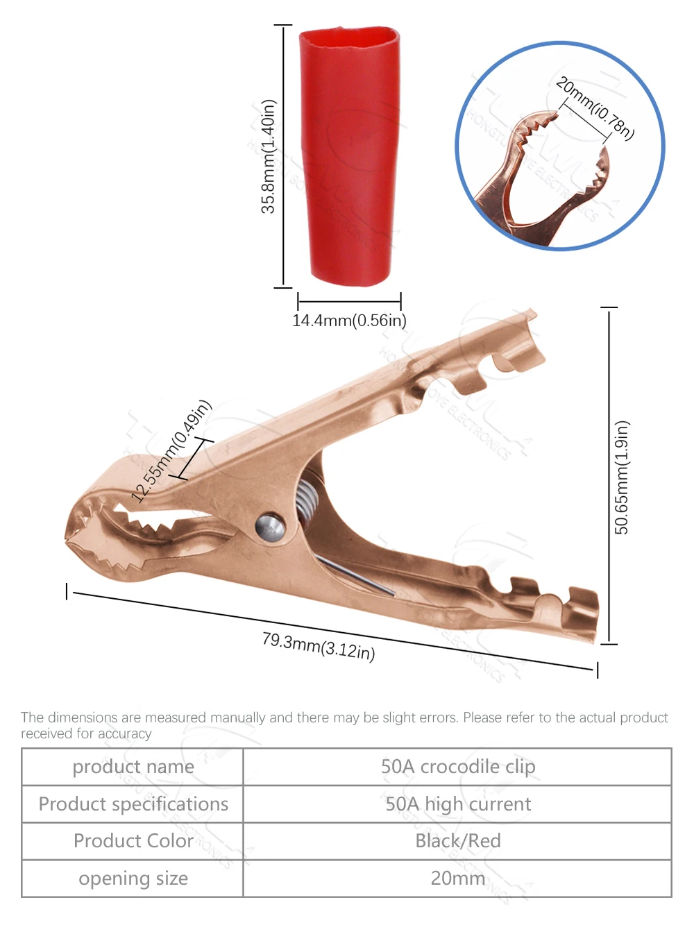 2Pcs 50A Red + Black 80mm Crocodile Car Caravan Van Battery Test Lead Clips Best Promotion Alligator Clips