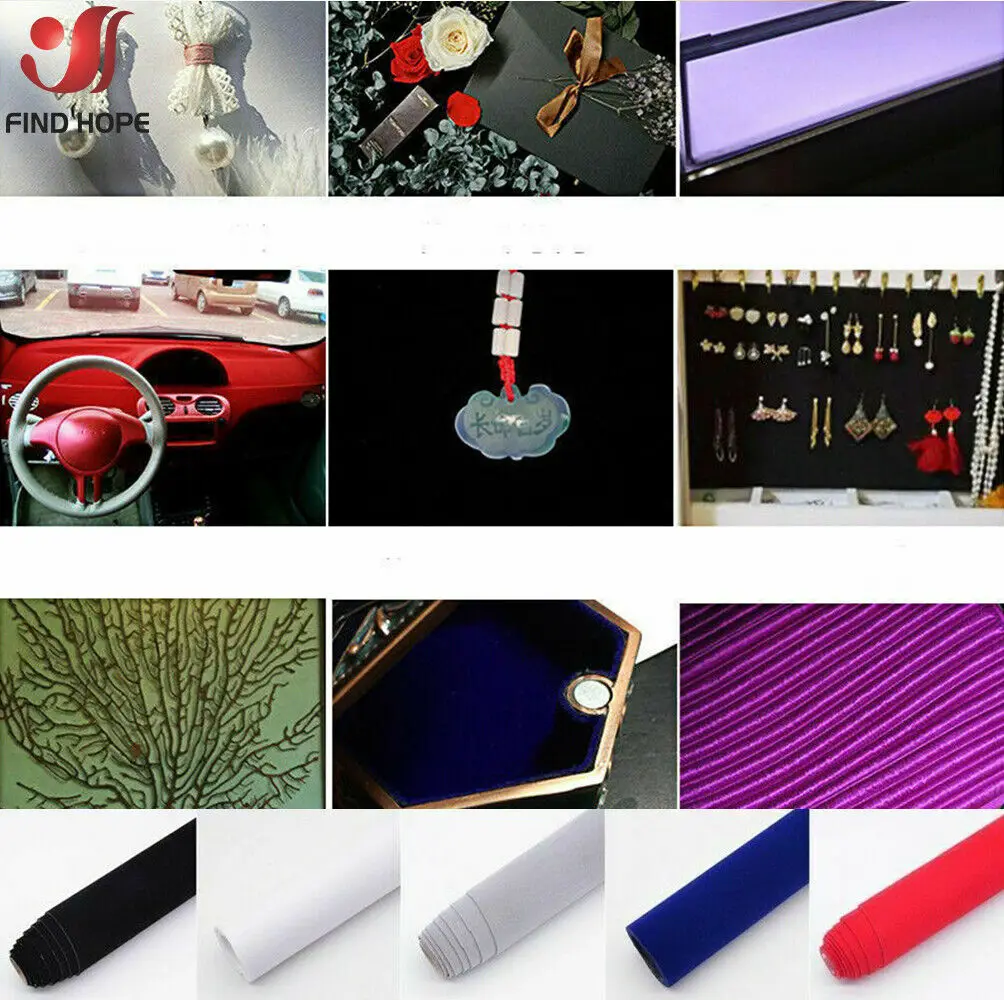 20 X 15 cm / 20 X 145 cm / 40 X 145 cm Self-adhesive Velvet Flock Liner Jewelry Contact Paper Craft Fabric Sticker Multi Color