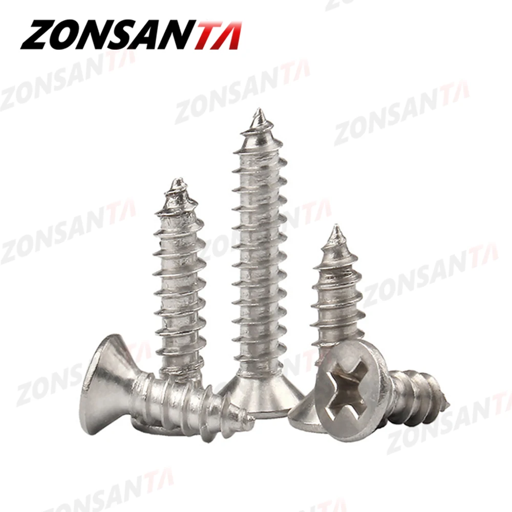 ZONSANTA M1.4 M1.7 M2 M2.3 M2.6 M3 M4 M5 M6 304 Stainless Steel Cross Recessed Countersunk Flat Head Tapping Screws Wood Screw
