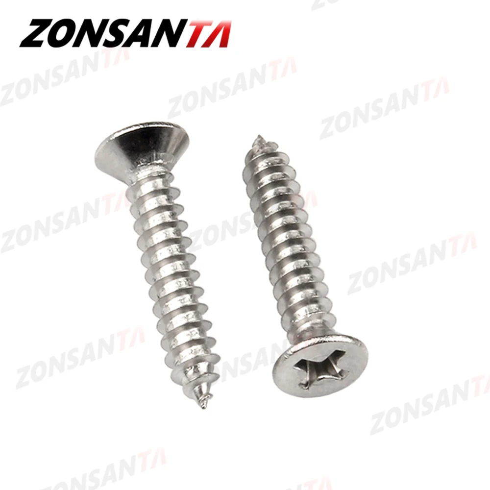 ZONSANTA M1.4 M1.7 M2 M2.3 M2.6 M3 M4 M5 M6 304 Stainless Steel Cross Recessed Countersunk Flat Head Tapping Screws Wood Screw