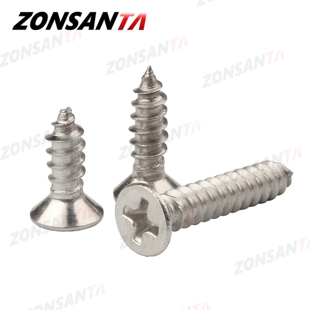 ZONSANTA M1.4 M1.7 M2 M2.3 M2.6 M3 M4 M5 M6 304 Stainless Steel Cross Recessed Countersunk Flat Head Tapping Screws Wood Screw
