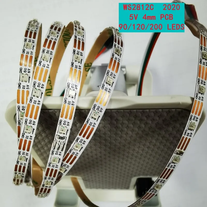 1M DC5V 90 120 200 LEDs/m WS2812C 2020 LED Addressable pixel LED Strip Flexible RGB Full Color Strip IP20 White PCB 4mm Wide PCB