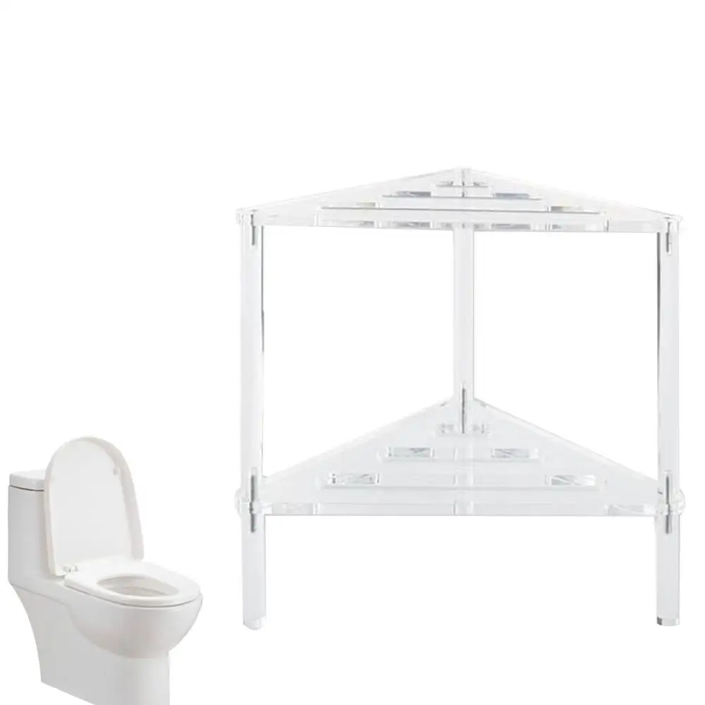 Acrylic Corner Shower Stool Non-Slip Shower Caddies Stool Stable Heavy Duty Bathing Chairs With Storage Shelf For Bathroom