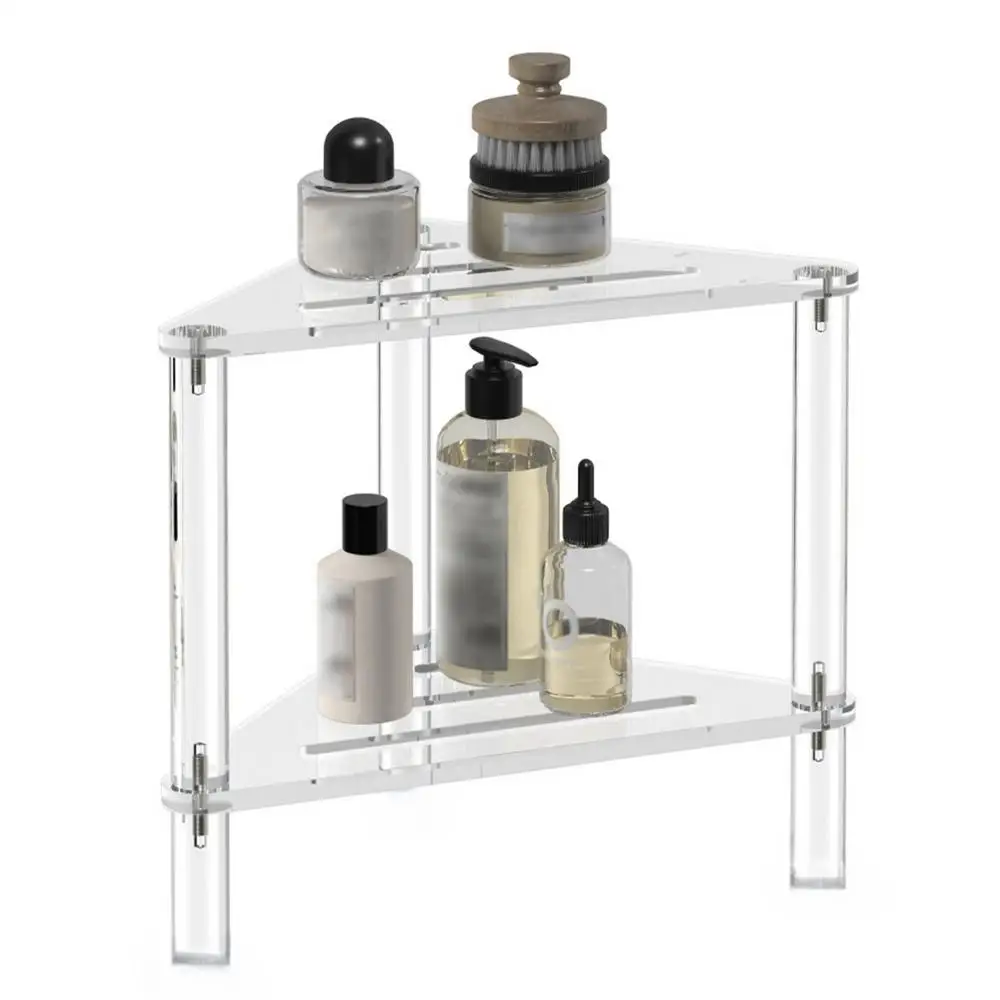 Acrylic Corner Shower Stool Non-Slip Shower Caddies Stool Stable Heavy Duty Bathing Chairs With Storage Shelf For Bathroom
