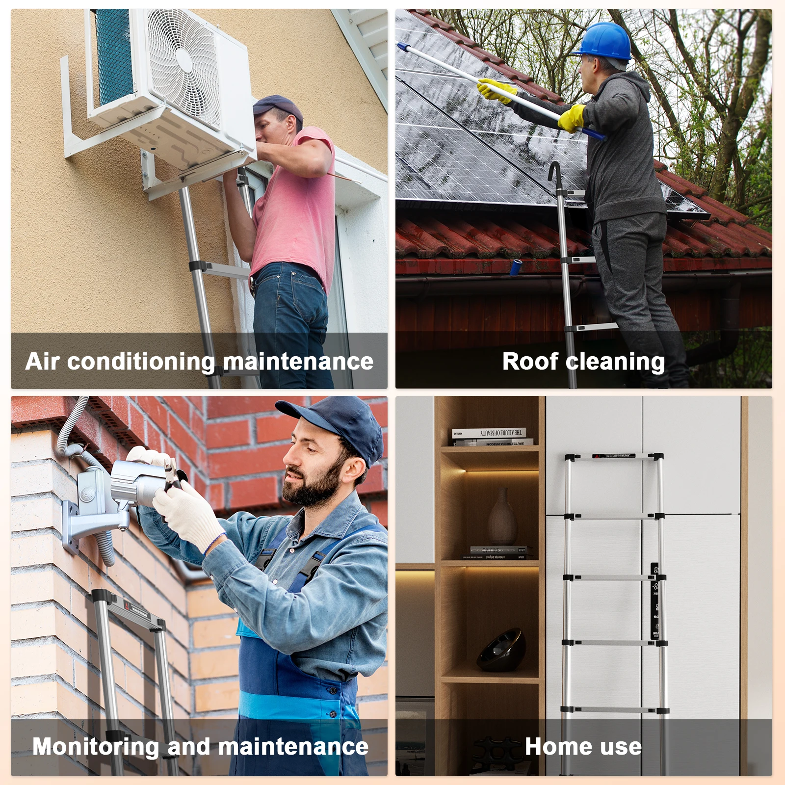 4.4m Telescopic Ladder Stainless Steel Convenient Extendable ,For Pulling Walls, Changing Light Bulbs,Repairing Roofs,RV