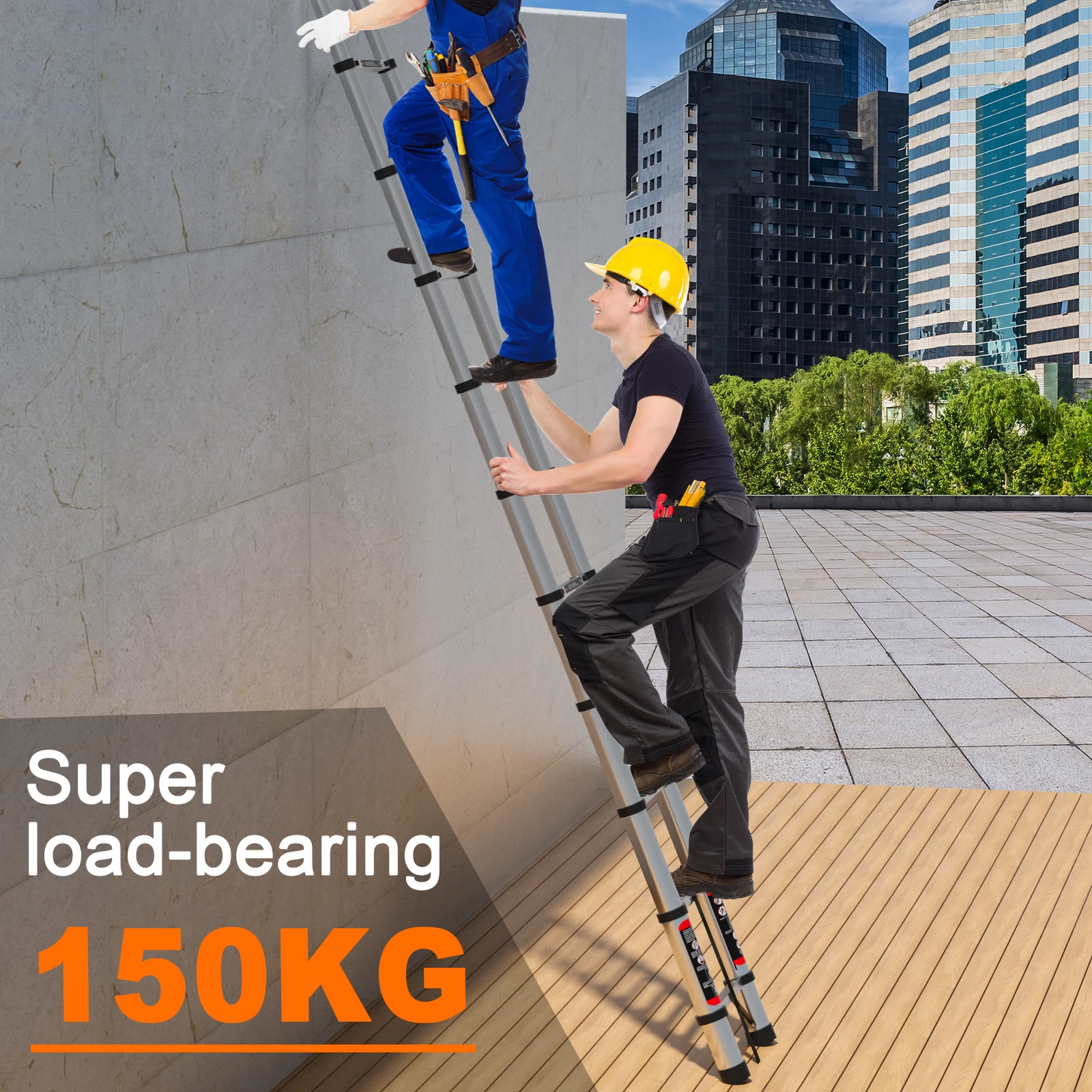 4.4m Telescopic Ladder Stainless Steel Convenient Extendable ,For Pulling Walls, Changing Light Bulbs,Repairing Roofs,RV