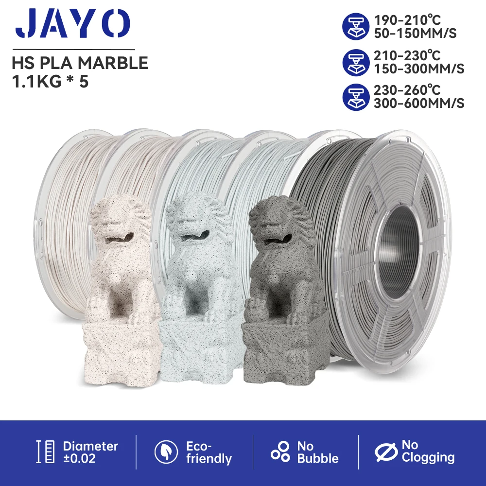 JAYO PLA Filaments 5 Rolls High-speed PLA Marble 1.75mm FDM 3D Printer Materials Neatly Wound High Toughness for FDM 3D Printer