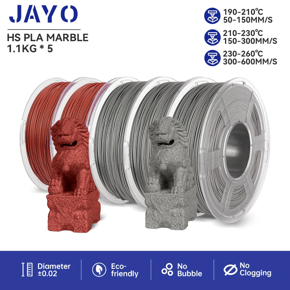 JAYO PLA Filaments 5 Rolls High-speed PLA Marble 1.75mm FDM 3D Printer Materials Neatly Wound High Toughness for FDM 3D Printer