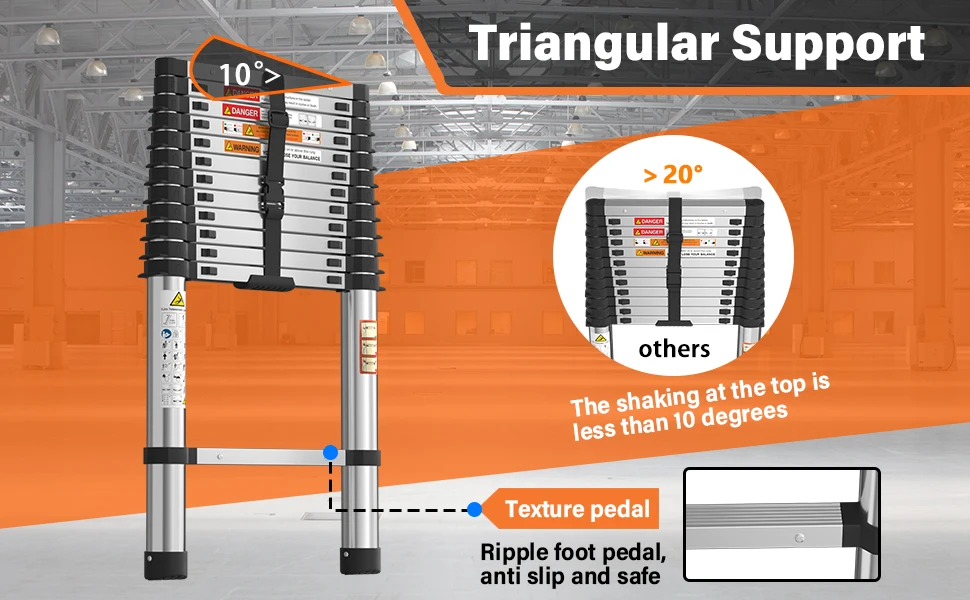 2.6m Telescopic Ladder Stainless Steel Convenient Extendable Folding Ladder,Easy To Carry, Suitable For Pulling Walls, Changing