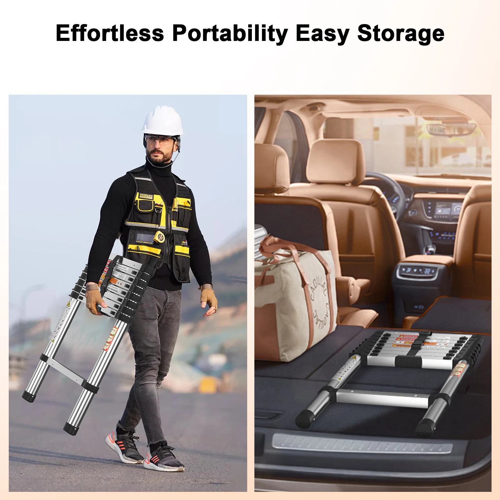 2.6m Telescopic Ladder Stainless Steel Convenient Extendable Folding Ladder,Easy To Carry, Suitable For Pulling Walls, Changing