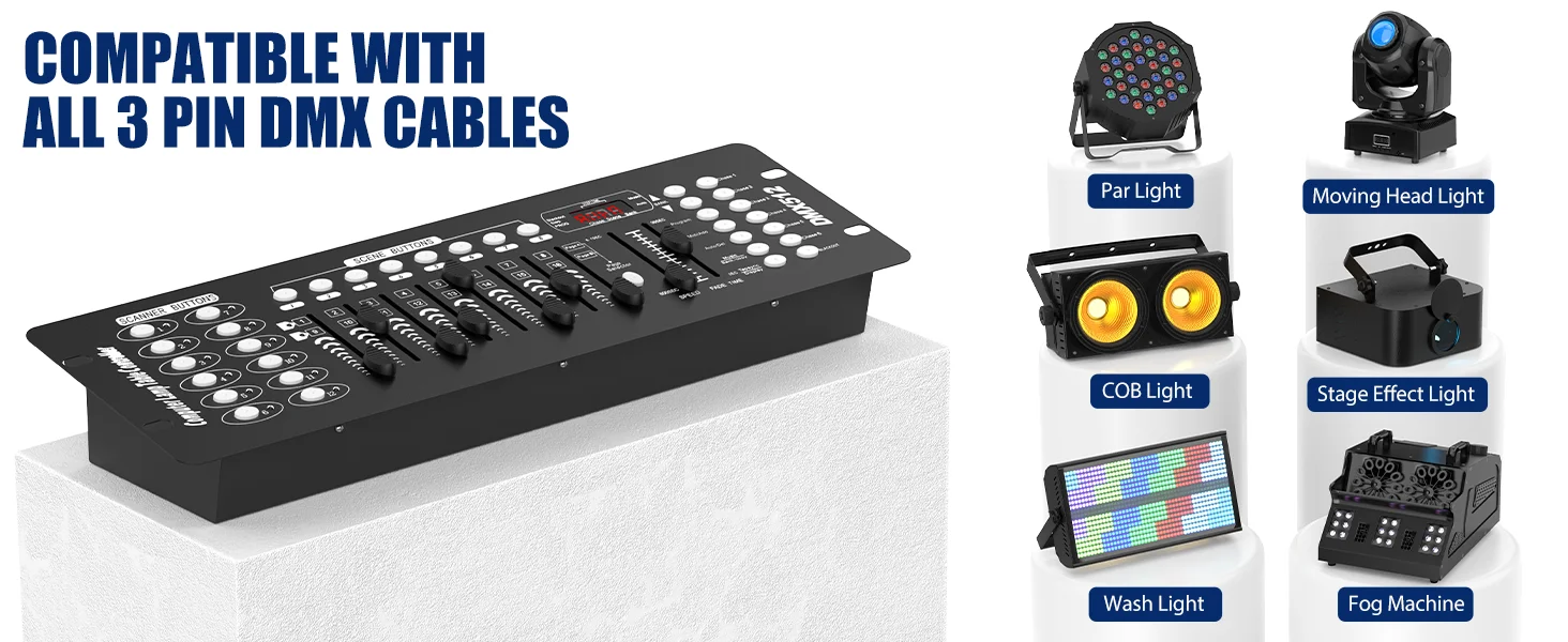 GWONG AC 100-240V Black Grand Console DMX and MIDI Operator 192 Channel Light Controller for Live Concerts KTV DJs Clubs