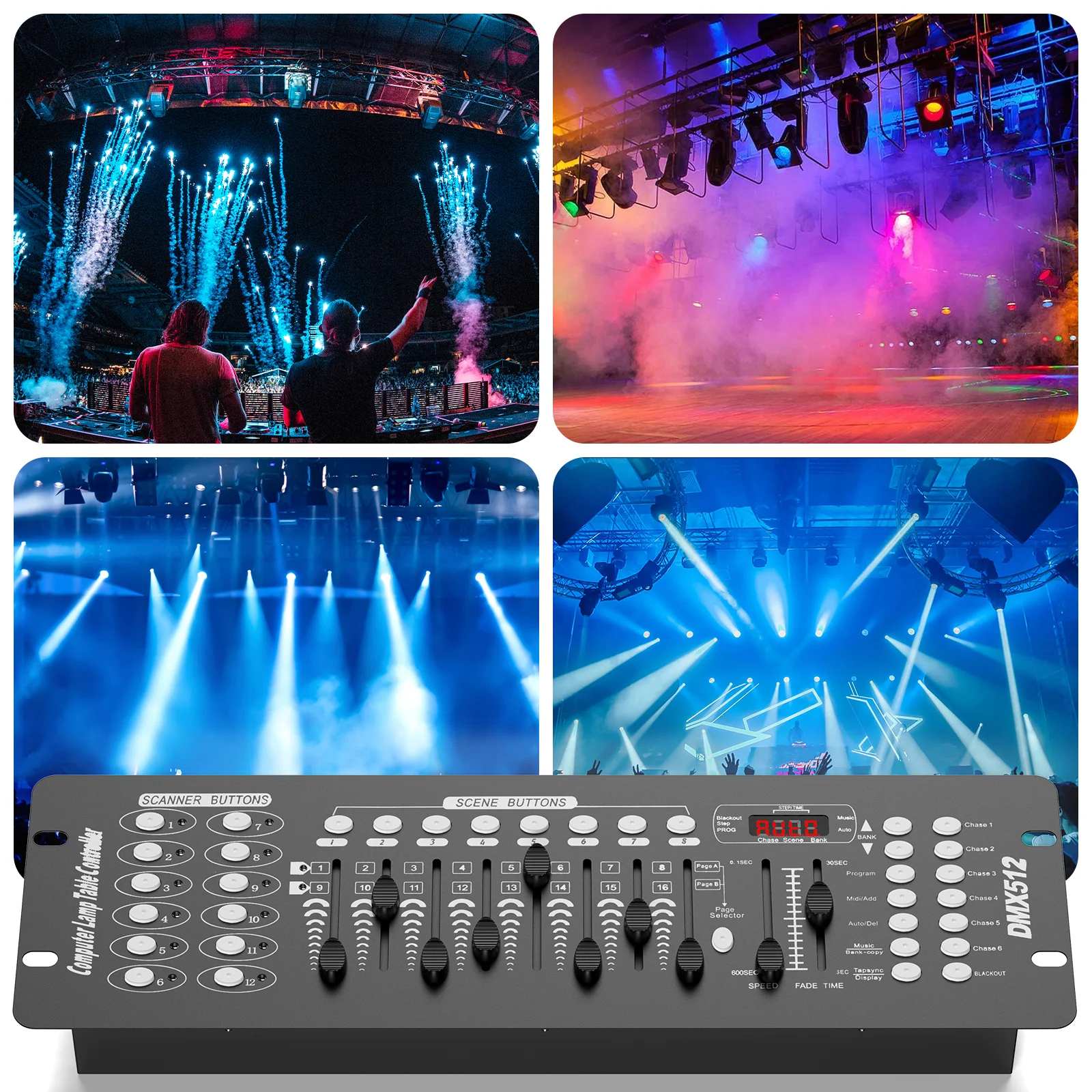 GWONG AC 100-240V Black Grand Console DMX and MIDI Operator 192 Channel Light Controller for Live Concerts KTV DJs Clubs